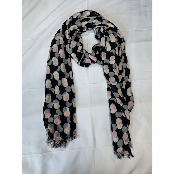 Kate Spade Steal the Spotlight Black Pink Gray Spots 100% Silk Oblong Scarf 79" - Picture 1 of 6